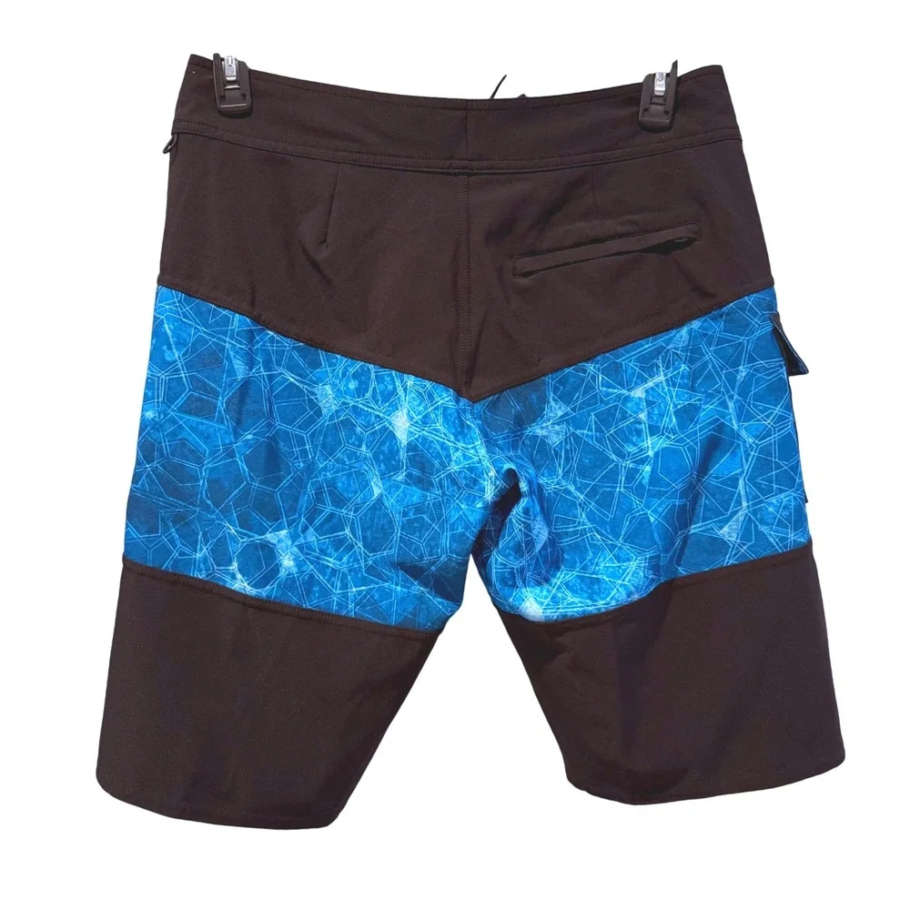 Pelagic Ridgemont Board Shorts Mens 32 Black Blue Geometric Fishing Surf‎ Shorts